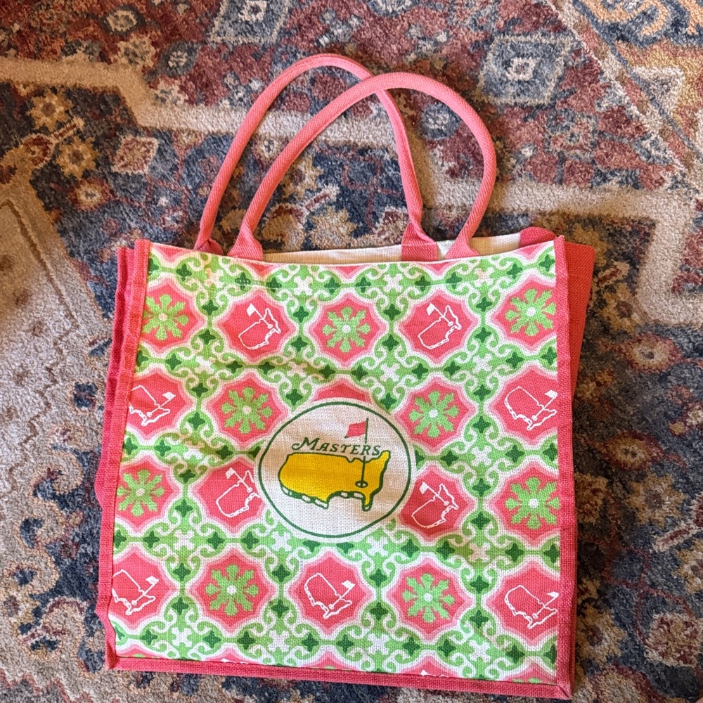 Masters Pink and Green Patterned Tote with Yellow Logo